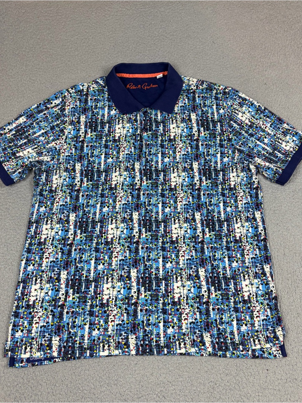 Robert Graham Polo Men’s L Navy and Blue Skull Patterned AOP Short-Sleeve